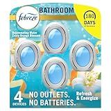 Febreze Bathroom Air Freshener, Odor-Fighting, Plug In Alternative, Air Fresheners for Home, Bathroom, & Kitchen, Closet Air Fresheners, Pet & Litter Box Odor Fighter, Refresh & Energize Scent, 4ct