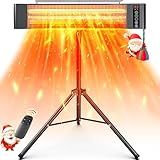 VAGKRI Outdoor Heaters, Electric Infrared Patio Heater with Remote and 12H Timer, IP65 Waterproof, 3 Heat Levels, Wall Mount or Tripod Stand for Home, Office, Patio, Garage