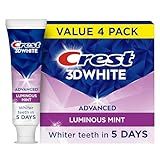 Crest 3D White Advanced Luminous Mint Teeth Whitening Toothpaste, Crest Toothpaste, 3.7 oz Pack of 4 - Helps Remove Surface Stains, Whitens Teeth, Strengthens Tooth Enamel, Protects Against Cavities