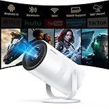 [Built-in App & Electric Focus] WISHOLY Mini Projector with Android 12, 1080P Support, Portable Movie Projector with WiFi and Bluetooth, 180° Rotatable, Compatible with Smartphone HDMI USB