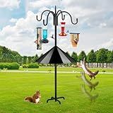 FEED GARDEN 4-Hook Squirrel-Proof Bird Feeder Pole - 92" Heavy-Duty Shepherd's Hook with 5-Prong Base & 19" Baffle for Multiple Feeders & Plants