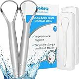 Cafhelp 2-Pack Tongue Scraper, 100% 304 Surgical Stainless Steel Tongue Cleaner for Both Adults and Kids, Professional Reduce Bad Breath Metal Tongue Scrapers, Help Your Oral Hygiene (with 2 cases)