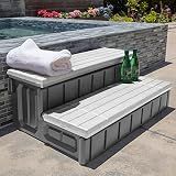 XtremepowerUS Universal Heavy Duty 2-Step Spa & Hot Tub Step Porch Steps with Large Storage Compartment Non-Slip Resistant Step Stairs 36" Inches Long Stool Pool Ladder, Grey