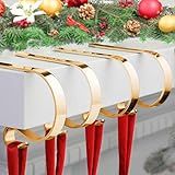 Christmas Stocking Holder,4 Pack Stocking Holders for Mantle,Non-Slip Stocking Holders for Christmas Decorations,Lightweight Stocking Hangers for Mantel Fireplace with Adjustable Design,Gold