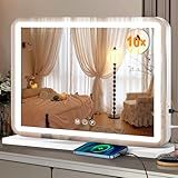 Ratsamee 23" x 18" Vanity Mirror with Lights, Led Lighted Makeup Mirror with 3 Color Dimmable Lights, Touch Control, USB Charging Port, Gifts for Women Wife Teengirls