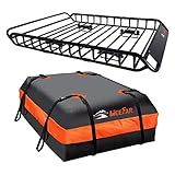 MeeFar Roof Rack Carrier Carrier Basket 51"*36"*5"+Waterproof Bag 15 Cubic Feet(44"*34"*17"),and Cargo Net with Attachment Hooks,Ratchet Straps.200 Lbs Capacity,Universal Rooftop Large Size Roof Rack