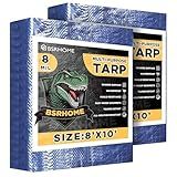 Tarps Waterproof 8x10 Feet, 2 Pack Heavy Duty Blue Tarp Cover 8 Mil Thick, Resistant Plastic Tarpaulin with Metal Grommets, Outdoor Tent Cover for Emergency Rain