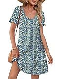 OFEEFAN Summer Dresses for Women 2025 Beach Fashion Vestidos de Verano para Mujer Women's Casual Dresses Loose V Neck Short Sleeve T Shirts Dress Sundresses with Pockets Floral 07 XL