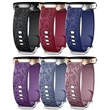 SNBLK Floral Engraved Bands Compatible with Samsung Galaxy Watch Band 7 6 5 4 Active 2 40mm 44mm/5 Pro/Watch 3, 6 Pack 20mm Flower Soft Silicone Replacement Strap for Samsung Watch 7 Bands for Women