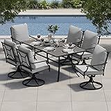 Grand patio 7-Piece Patio Dining Set for 6, E-Coated Outdoor Dining Set Swivel Patio Dining Chairs with Olefin Cushions & 1 Black Rectangular Faux Woodgrain Dining Table with 1.5”Market Umbrella Hole