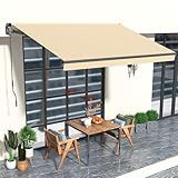 HOMEDEMO 10x8 Retractable Awning for Patio, Manual Awnings, Sunshade Shelter Crank Handle, UV & Water-Resistant Polyester Cover and Aluminum Frame for Balcony, Yard, Outdoor Deck, Beige