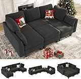 Dowiean Sectional Sleeper Sofa, 6 Seaters Modular Sleeper Sofa Couch, Comfy Sectionals Couches Bed, Convertible Sofas with Ottomans, Modular Sectional Couches for Living Room, Dark Grey