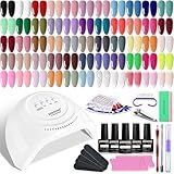 JODSONE Gel Nail Polish Kit 60 PCS with U V Light Soak off Base Top Coat 55 Shine Colors Gel Nail Kit Bright and Dark Brown Wine Red Series Manicure Set for Women and Girls