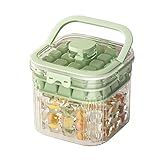 Siuper 6.7*6.7*7.1in Ice Storage Bin w/ Two Small Ice Cube Trays Molds & Scoop for Home Bar, Small Ice Bucket with Sealed Lid for Freezer, Portable Refrigerator Ice Holder Containers for Outdoor Green