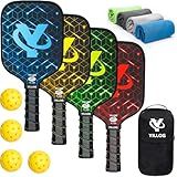 YILLOG Pickleball Paddles,USAPA Approved Pickleball Paddle Set 4,Fiberglass Surface Pickleball Set,4 Pickleball Balls,4 Cooling Towels,Bag,Pickle Ball Paddle Men Women Red/Blue/Green/Yellow