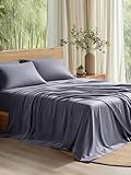Bedsure Queen Sheet Set, Cooling Sheets for Queen Size Bed Set, Rayon Derived from Bamboo, PureWoven, Breathable & Soft, Deep Pocket Up to 16", Hotel Luxury Silky Bedding for Hot Sleepers, Dark Grey