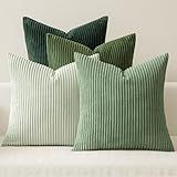 MIULEE Boho Farmhouse Sage Green Throw Pillow Covers 18x18 Inch Set of 4 Mordern Nordic Cushion Covers Soft Corduroy Spring Home Decor for Couch Bed Sofa Living Room Forest Green