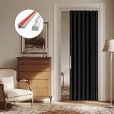 AJAZZ 100% Blackout Sliding Door Curtains for Doorways, Accordion Doors for Doorway, Magnetic Door Curtain for Bedroom Living Room Doorway Curtain Sets Included Tracks (1Panel, 43W x 79 L, Black)