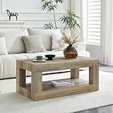 39.4" Wood Coffee Table｜Modern 2-Tier Rectangular Coffee Table for Living Room｜Center Table with Large Storage Space｜Smooth Edge｜Ideal for Living Room｜Easy Assembly｜Natural Wood