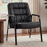 OLIXIS Office Guest Reception Chair, Ergonomic PU Leather Executive Conference Waiting Room Desk Chair with Padded Armrest, Black(1 Pcak)