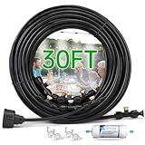 Funpynani 30FT Outdoor Misting Cooling System - Patio Garden Kit with Brass Nozzles & UV Tubing, DIY Install for Pool, BBQ, Greenhouse, Water-Saving High Pressure Cooler