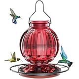 Glass Hummingbird Feeder for Outdoors Hanging, 26Oz Bird Nectar Feeder with Perch & 5 Flower Feeding Ports, Leak Proof for Outside Garden Decor Backyard, Gifts for Women Mom, Red