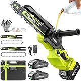 Mini Chainsaw Cordless, 8 Inch & 6 Inch Electric Chainsaw Battery Powered, 1000W Brushless Handheld Power Chain Saw with 2 Batteries, Tree Saw for Branch Trimming Wood Cutting, Gift for Men Women
