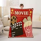 Erosebridal Movie Theme Blanket Gifts 30x40 inch for Baby,Vintage Red Cinema Popcorn Fleece Blanket,Filmstrip Printed Fuzzy Blanket,Cinema Ticket Film Flannel Blanket