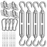 Sun Shade Sail Hardware Kit 6 Inch for Rectangle & Triangle Shade Sail Install, Stainless Steel Shade Sail Fixing Accessories for Outdoor Patio Canopy Garden, Heavy Duty Awning Attachment Set (44 Pcs)