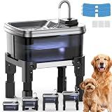 9L/2.38Gal Dog Water Fountain Elevated with 4-Height Adjustable Stand, FeelNeedy Large Pet Water Dispenser with Durable Ultra-Quiet Pump & 304 Stainless Steel Tray, Water Fountain for Dogs Indoor