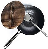 Souped Up Recipes 12.5 Inch Carbon Steel Wok For Electric, Induction and Gas Stoves (Lid, Spatula and User Guide Video Included)
