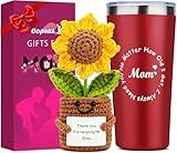 Cool Christmas Birthday Gifts for Mom,Mothers Day Gifts,Thank You for Helping Me Grow & No Matter How Old I Get I Always Need You, Handmade Crochet Sunflower& Insulated Coffee Tumbler Mom Gifts Ideas
