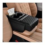 Zpana Car Center Console Armrest Pillow, Memory Foam Leather 4 in 1 Vehicle Arm Rest Cover with Tissue Box 2 Side Storage Bag Cup & Phone Holder, Auto Armrest Cushion, Universal Fit (Black)