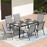 PIZZELLO 7-Piece Outdoor Patio Dining Set, 6Pcs Stackable Patio Chairs and Rectangular Dining Table, All Weather Outdoor Table and Chairs Set for Backyard, Garden, Deck and Poolside