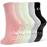 FITFEL 5 Pairs Pilates Socks Yoga Socks with Grips for Women Non Slip For Barre, Ballet, Dance, Home