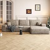 Oversized 2-Piece Right Facing Cloud Sectional Sofa Fluffy Corduroy Upholstered Corner Couch with Chaise Daybed, L-Shape Floor Sofa&Couch with Throw Pillows for Living Room,No Assembly Required