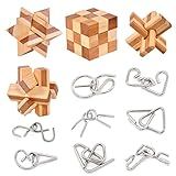 Bamboo 3D Puzzle Metal Brain Teasers Puzzles Mind Game Toys Set for Teens and Adults Pack of 12pcs