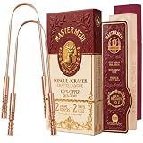 MasterMedi Tongue Scraper with Case Easy to Use Tongue Scraper for Adults, Tongue Cleaner for Oral Care & Hygiene Copper Set of 2 (with Travel Case)