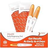 iHealth Pregnancy Test 2-Pack - Ultra Sensitive Early Detection (10mIU/mL) - Over 99% Accurate Early Pregnancy Test - Pruebas De Embarazo for Fast Home Results, 6 Days Before Missed Period