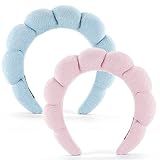 Ztomine Spa Headbands for Face Washing, Facials, Masks & Skin Treatments, Set of 2, 100% Cotton Terry Cloth, Plush Soft Absorbent Headband, Pink & Blue