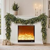 Pre-Lit Christmas Garland 9FT Decorations Real Touch Cedar Cypress Pine Greenery Artificial Green Christmas Garland with Lights for Mantle, Fireplace, Table, Stairs, Door, Indoor Outdoor Decorations