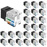 VCE UL Listed Cat6 RJ45 Keystone Jack Insert 25-Pack, 90 Degree Punch Down Keystone Jack Adapter Slim Profile Black