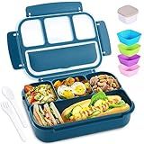 shell and turtle Bento Box Adult Lunch Box, Kids Lunch Containers for School with 4 Compartments, with Utensils, Sauce Jar, Muffin Liners, Microwave Safe, Navy
