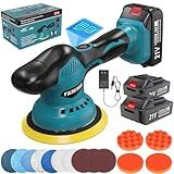 Vkdemer Cordless Car Buffer Polisher, 6 In Mini Buffer Polisher Kit with 2 Pack 21V Rechargeable Batteries,8 Variable Speed 5500RPM Orbital Polisher for Car Boat Detailing, Polishing,Scratch Removing