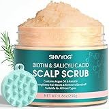 Scalp Scrub, Biotin 2-in-1 Scalp Exfoliator Scrub Clarifying Detox Shampoo with 3% Salicylic Acid & Tea Tree for Dandruff, Build Up, Itchy Scalp, Oily Hair & Dry Scalp Treatment with Scalp Massager