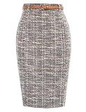 Kate Kasin Women Tweed Pencil Skirt, Knee Length Skirts Plaid Grey S