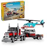 LEGO Creator 3 in 1 Flatbed Truck with Helicopter Toy, Transforms from Flatbed Truck Toy to Propeller Plane to Hot Rod and SUV Cars, Gift Idea for Boys and Girls Ages 7 Years Old and Up, 31146