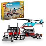 LEGO Creator 3 in 1 Flatbed Truck with Helicopter Toy, Transforms from Flatbed Truck Toy to Propeller Plane to Hot Rod and SUV Car Toys, Gift Idea for Boys and Girls Ages 7 Years Old and Up, 31146