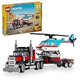 LEGO Creator 3 in 1 Flatbed Truck with Helicopter Toy, Transforms from Flatbed Truck Toy to Propeller Plane to Hot Rod and SUV Car Toys, Gift Idea for Boys and Girls Ages 7 Years Old and Up, 31146