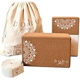 Boho Flow Cork Yoga Block Set – 2 Pack with Strap & Canvas Bag | Luxury Portuguese Yoga Blocks 9”x6”x3” | Heavy-Duty, Non-Slip Support | Eco-Friendly, Plastic-Free Materials